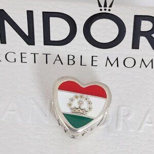 Pandora Tajikistan Flag Heart Charm Bead Pendant
